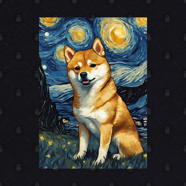 Shiba Inu Dog Breed Painting in a Van Gogh Starry Night Art Style by Art-Jiyuu